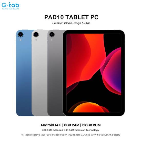 Gtab PAD10 8GB RAM 128GB ROM Android 14 Tablet